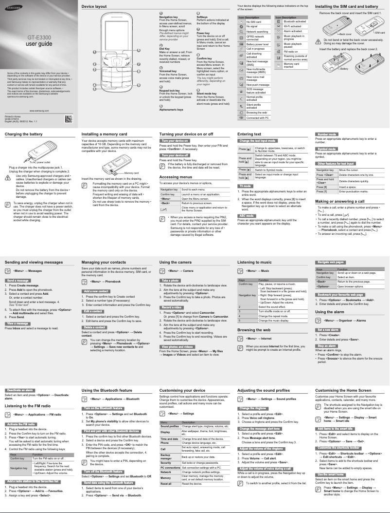 Page 1 de la notice Manuel utilisateur Samsung GT-E3300