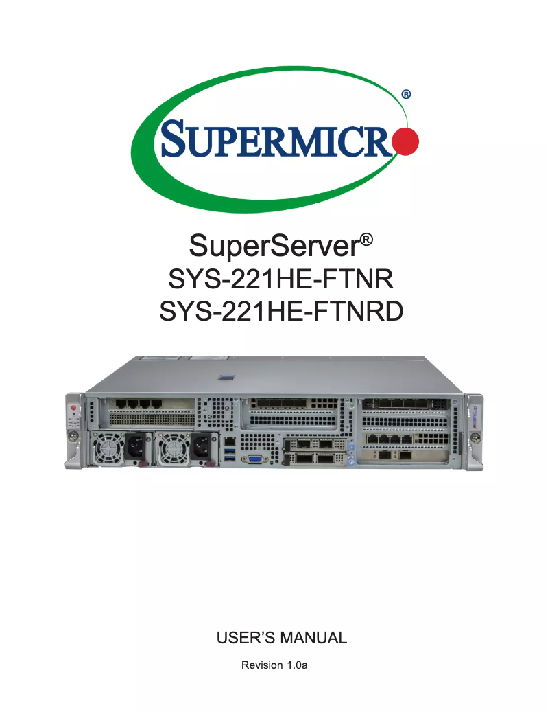 Page 1 de la notice Manuel utilisateur Supermicro SuperServer SYS-221HE-FTNRD