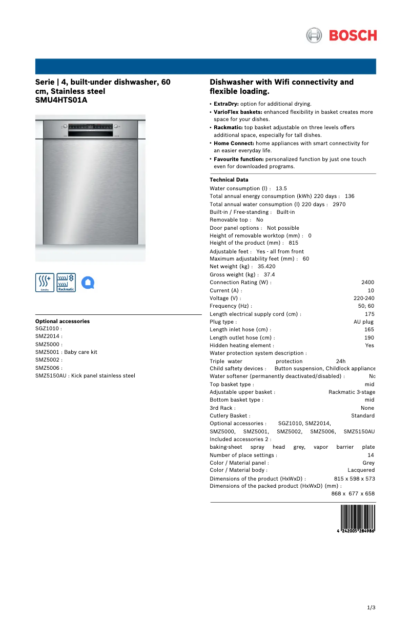 Página 1 del manual Ficha técnica Bosch SMU4HTS01A