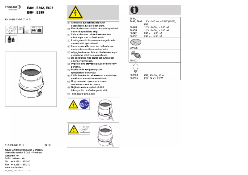 Page 1 de la notice Manuel utilisateur Friedland E893
