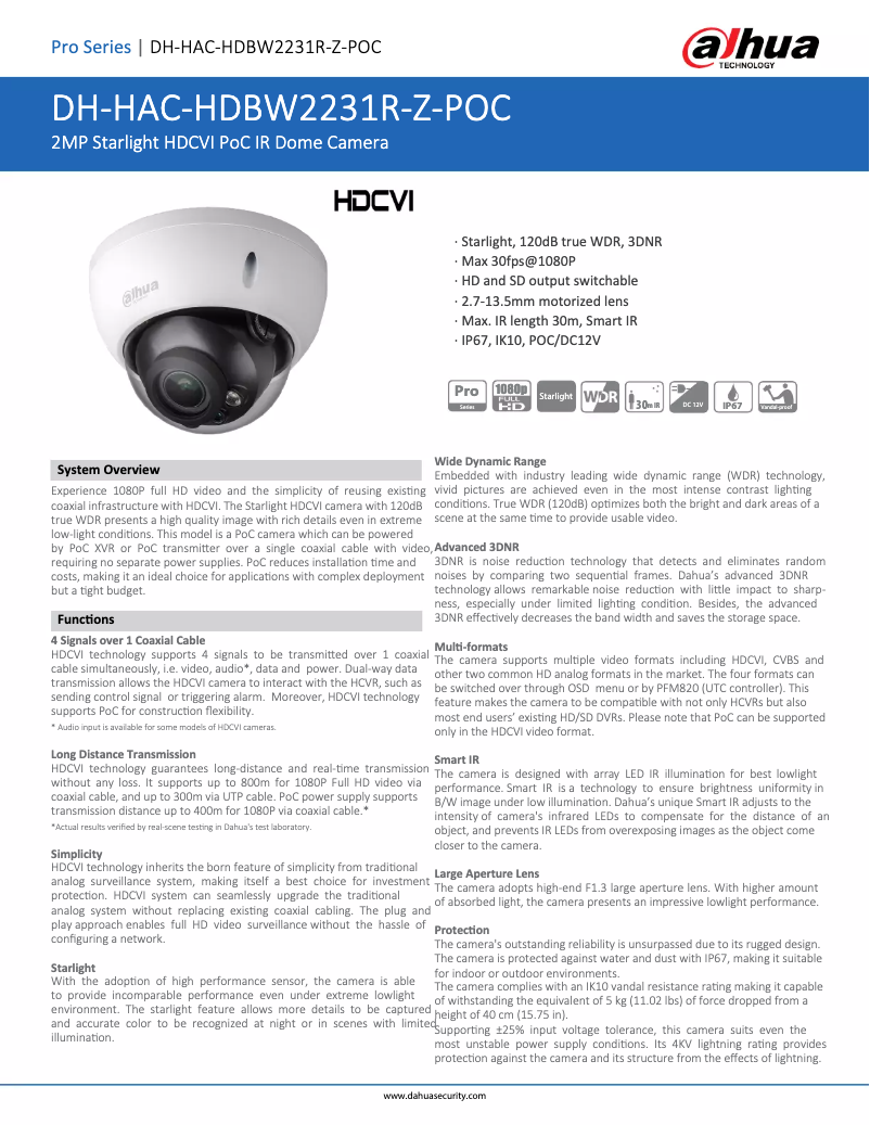 Image de la première page du manuel de l'appareil HAC-HDBW2231R-Z-POC