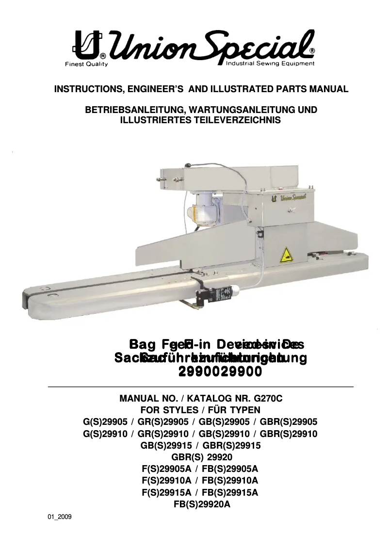 Page 1 de la notice Manuel utilisateur Union Special GBRS29920