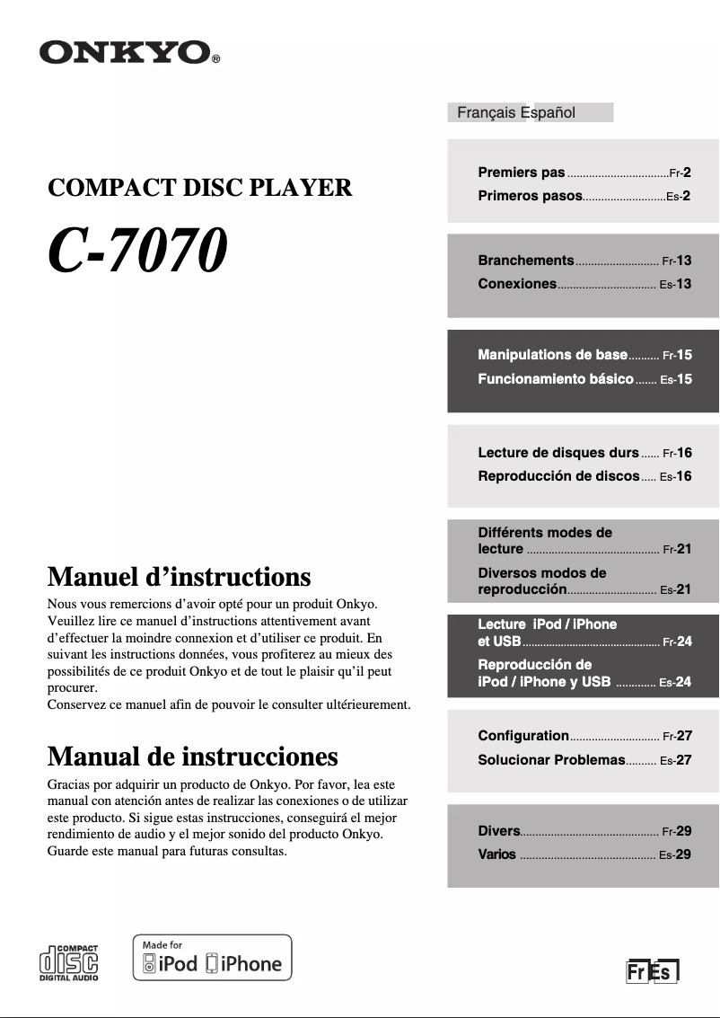 Page n°1 - Manuel utilisateur Onkyo C-7070
