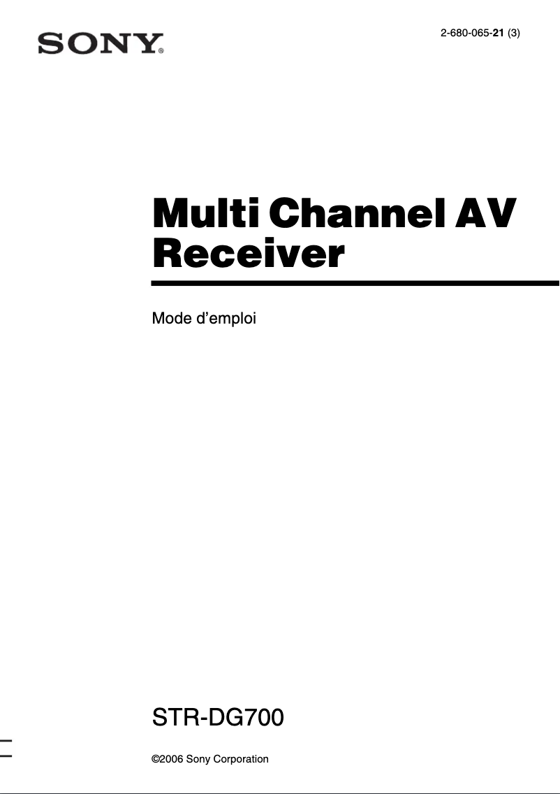 Page 1 de la notice Manuel utilisateur Sony STR-DG700
