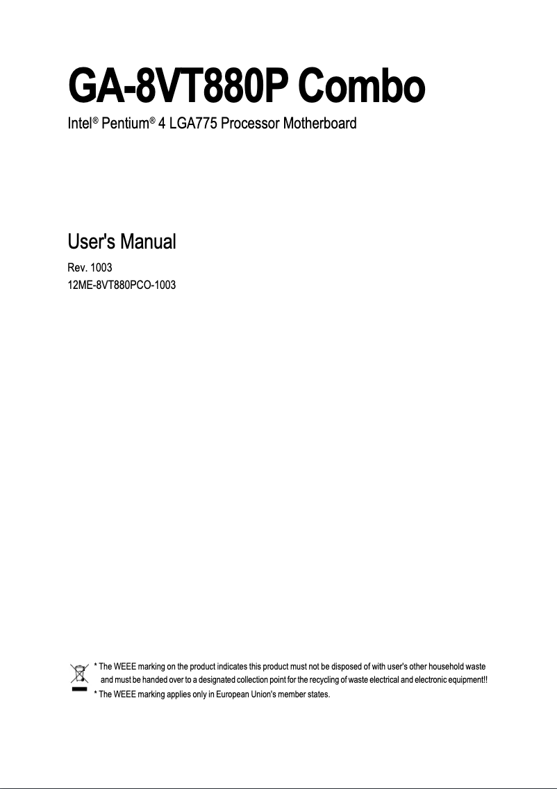 Image de la première page du manuel de l'appareil GA-8VT880P Combo