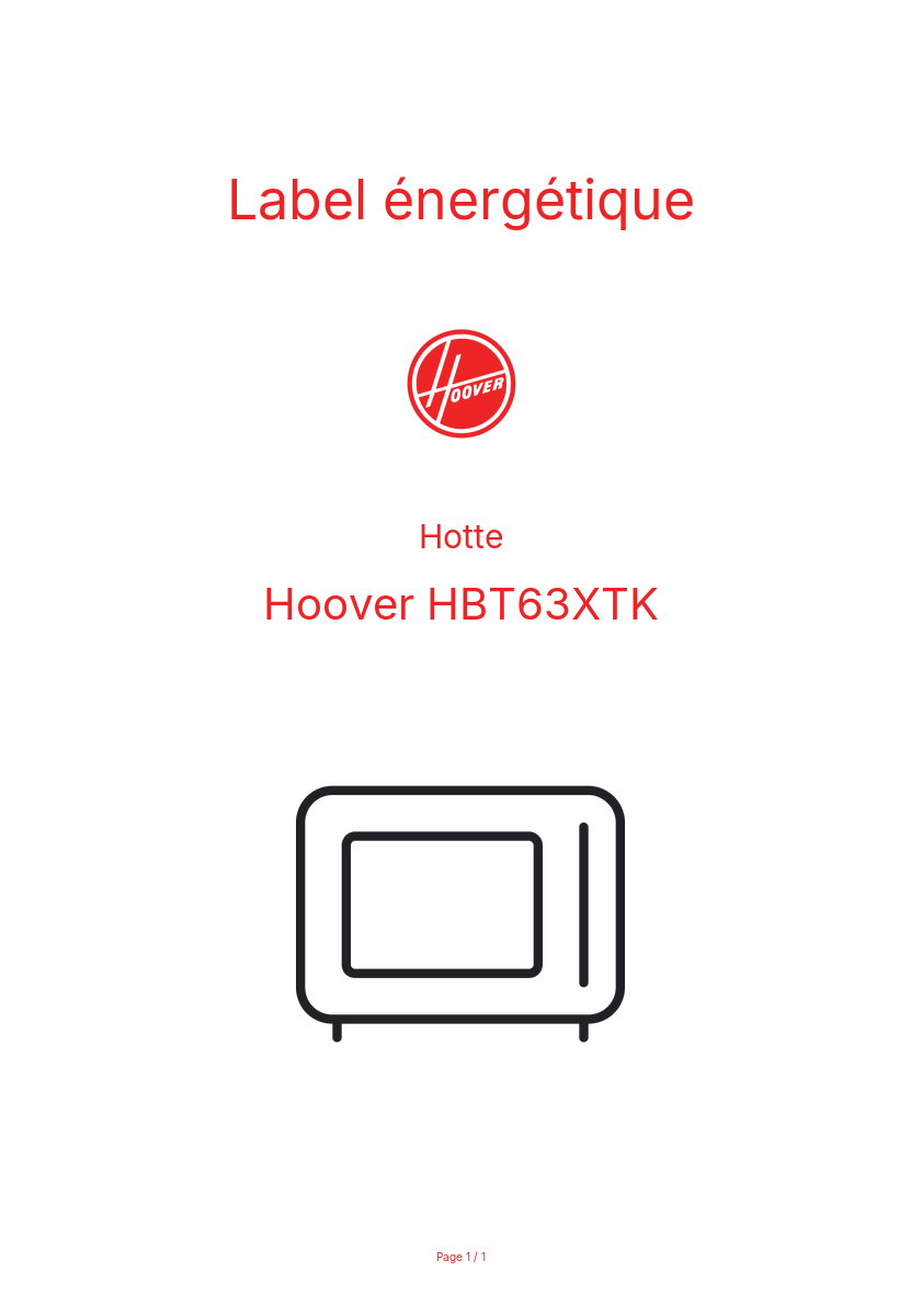 Page n°1 - Label énergétique Hoover HBT63XTK