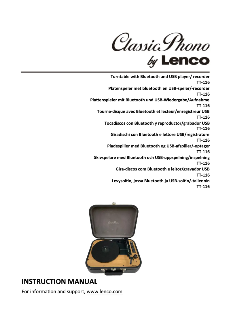 Page n°1 - Manuel utilisateur Lenco Classic Phono TT-10