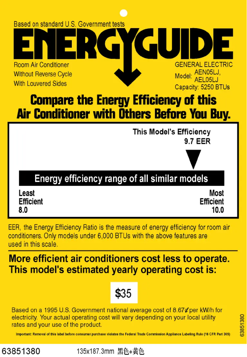 Página 1 del manual Etiqueta energética GE AEN05LJ