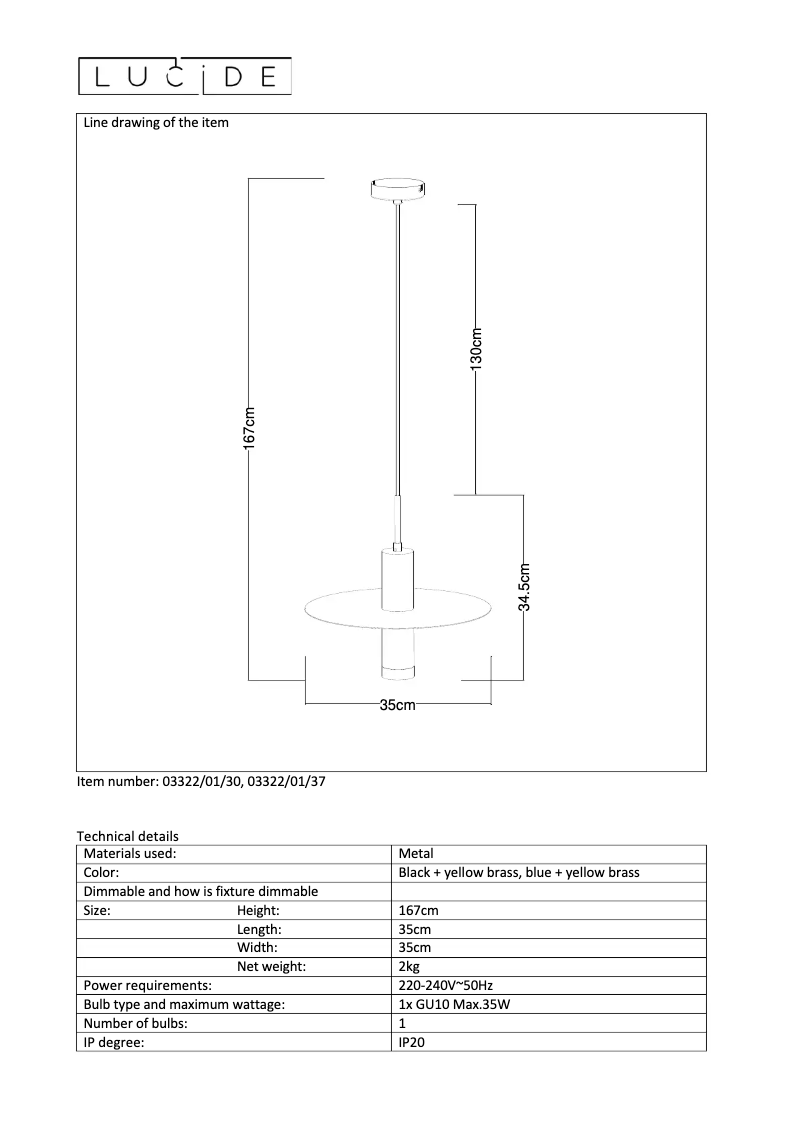Page 1 de la notice Manuel utilisateur Lucide Selin 03322/01/37