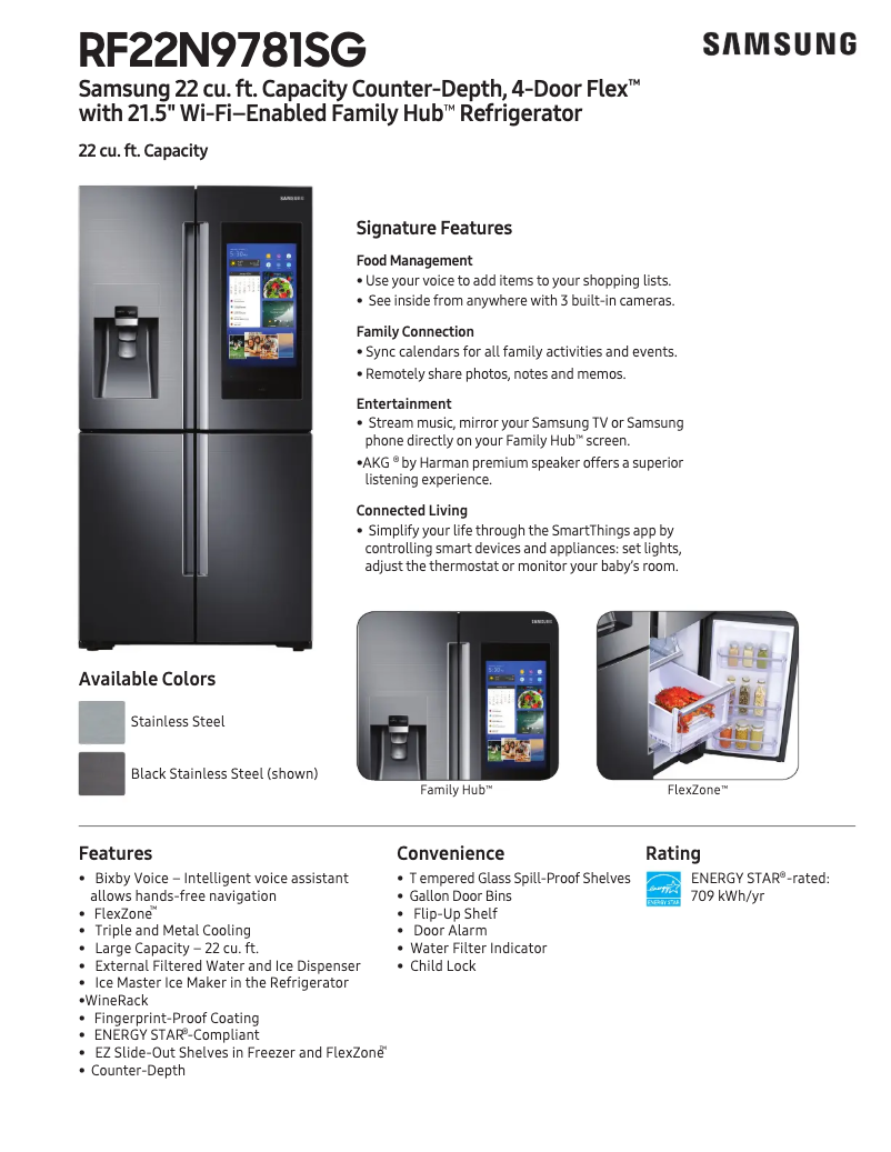 Page 1 de la notice Fiche technique Samsung RF22N9781SR/AA