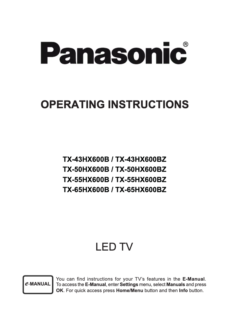 Page 1 de la notice Manuel utilisateur Panasonic TX-65HX600B