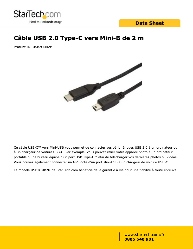 Page 1 de la notice Manuel utilisateur StarTech.com USB2CMB2M