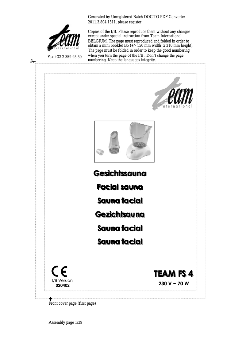 Page n°1 - Manuel utilisateur Team FS 4