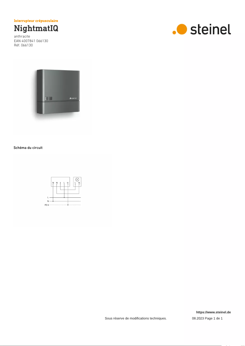 Page 1 de la notice Schéma de câblage Steinel NightmatIQ