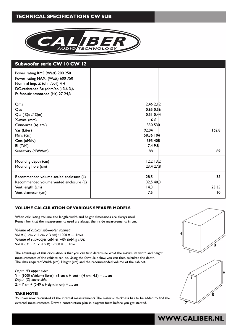 Page 1 de la notice Manuel utilisateur Caliber CW 10