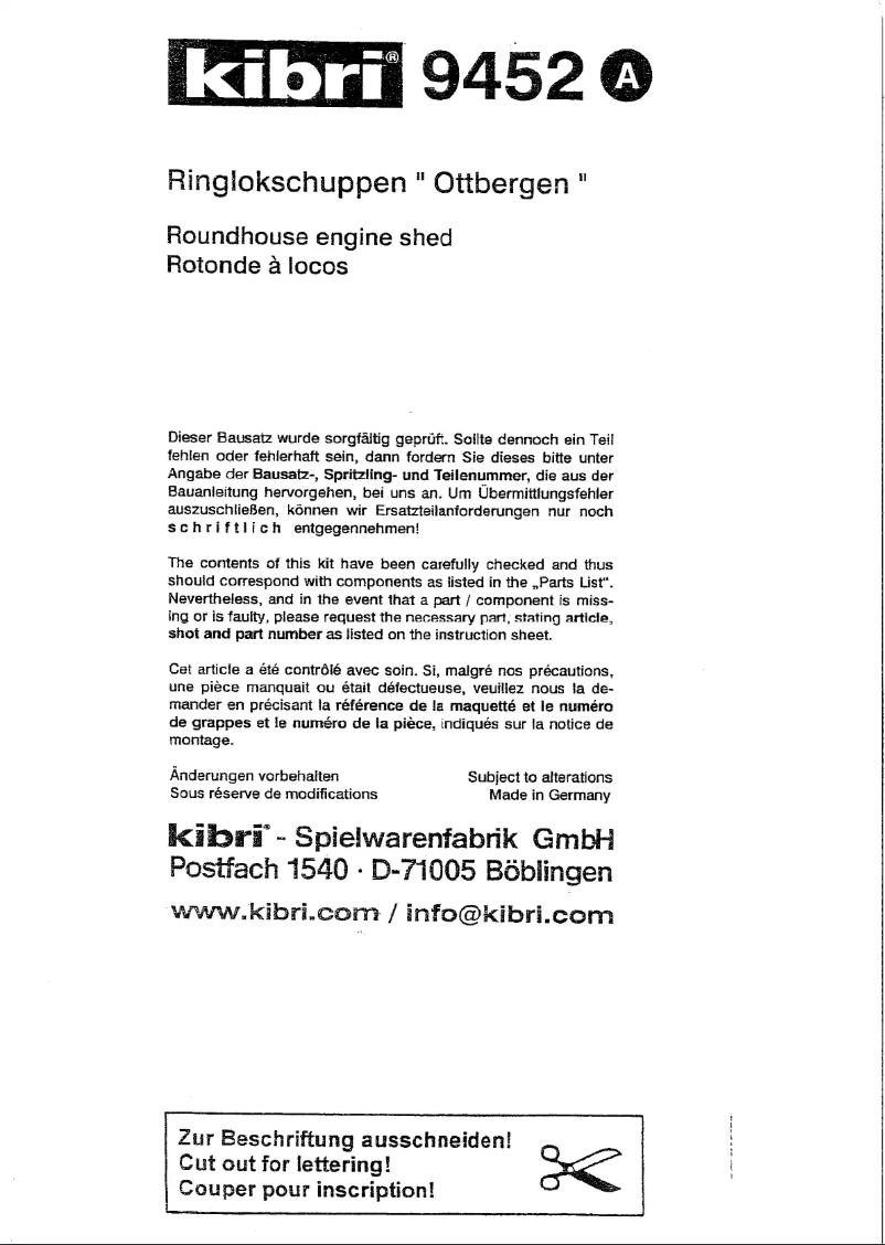 Page 1 de la notice Manuel utilisateur Kibri 9452