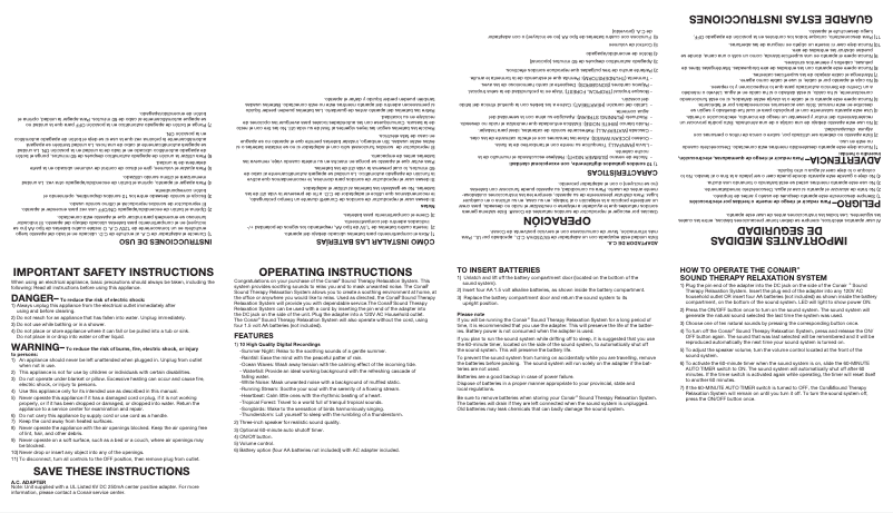 Page 1 de la notice Manuel utilisateur Conair SU1W