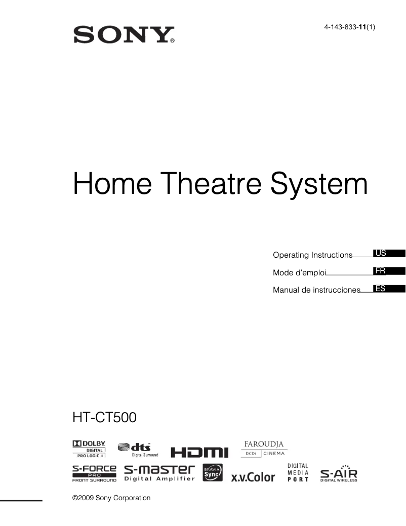 Page 1 de la notice Manuel utilisateur Sony HT-CT500