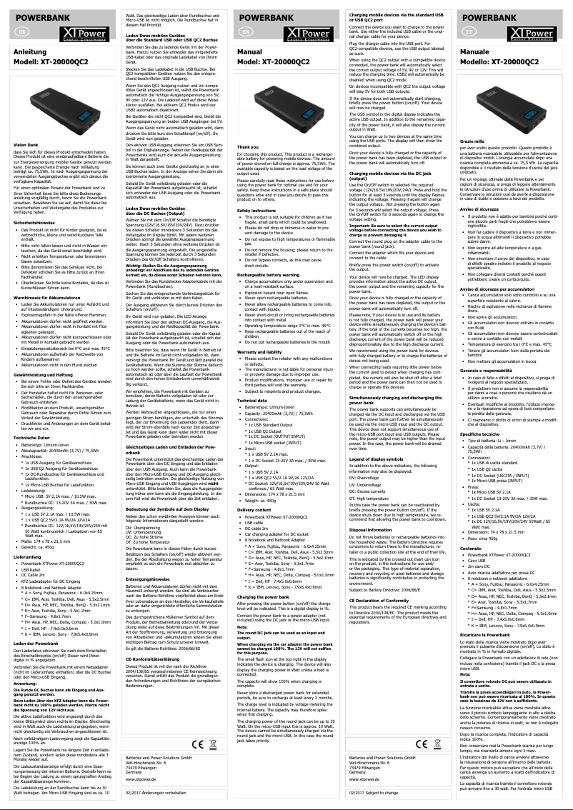 Image de la première page du manuel de l'appareil XT-20000QC2
