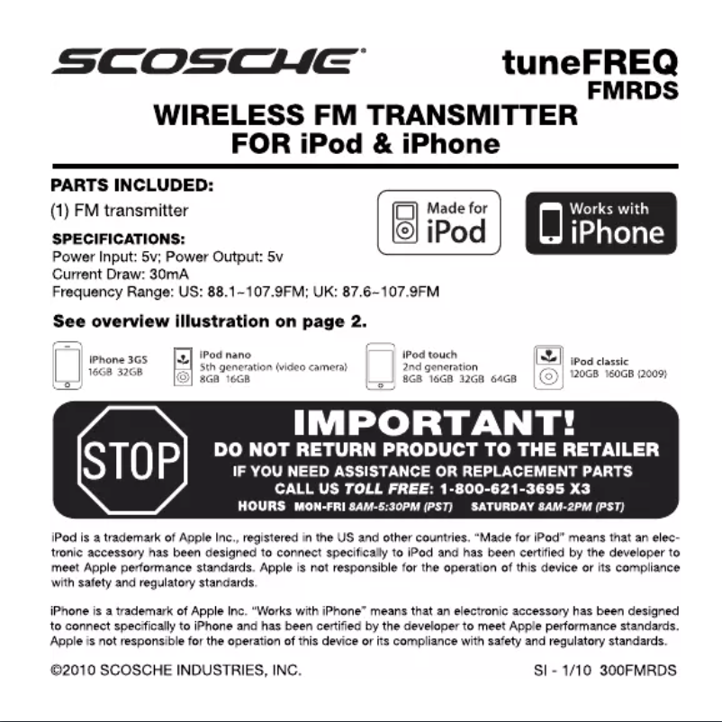 Page n°1 - Manuel utilisateur Scosche tuneFREQ RDS