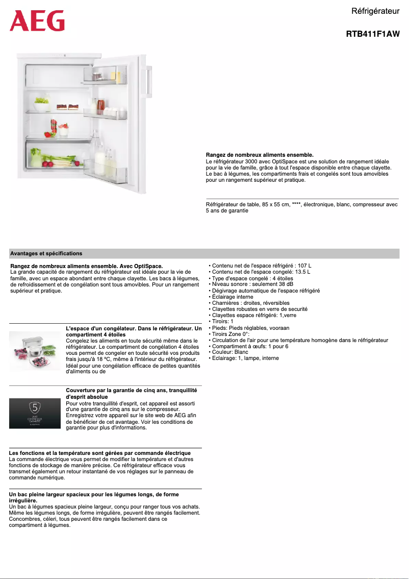 Page n°1 - Fiche technique AEG RTB411F1AW