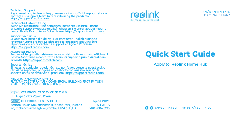 Página 1 del manual Manual de usuario Reolink Home Hub