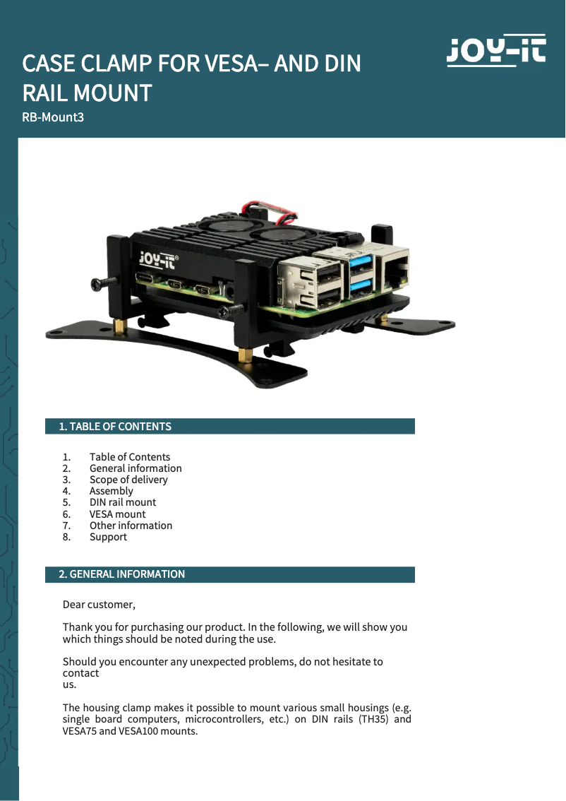 Page 1 de la notice Manuel utilisateur Joy-It RB-Mount3