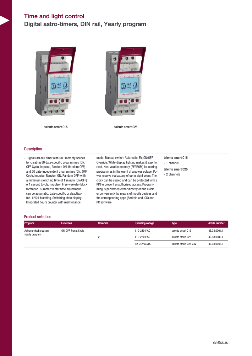 Page 1 de la notice Fiche technique Grässlin talento smart C15