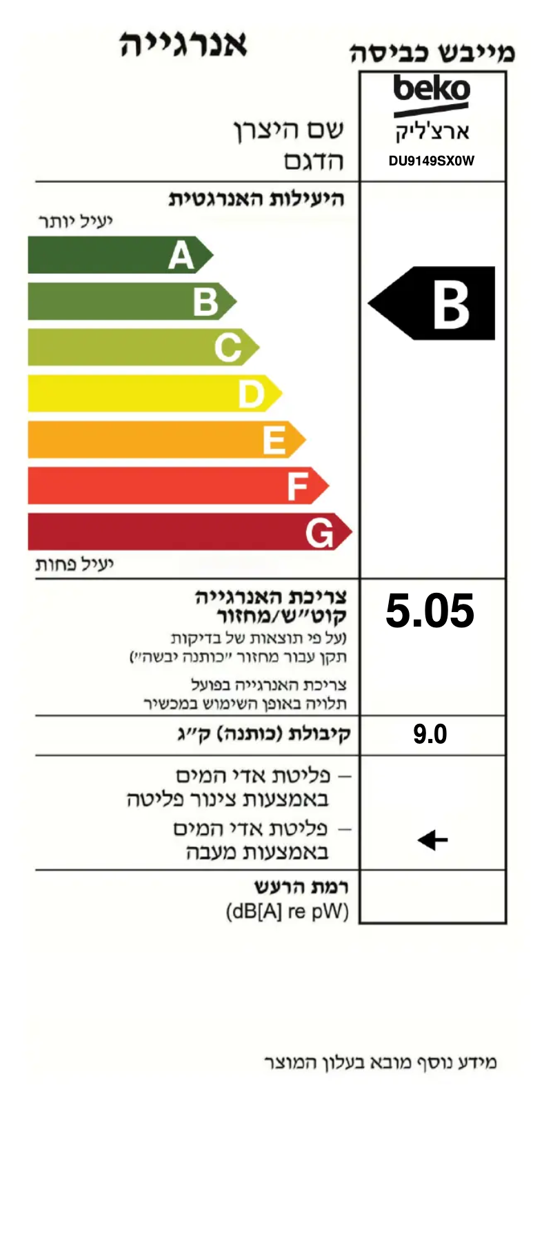 Page 1 de la notice Label énergétique Beko DU9149SX0W