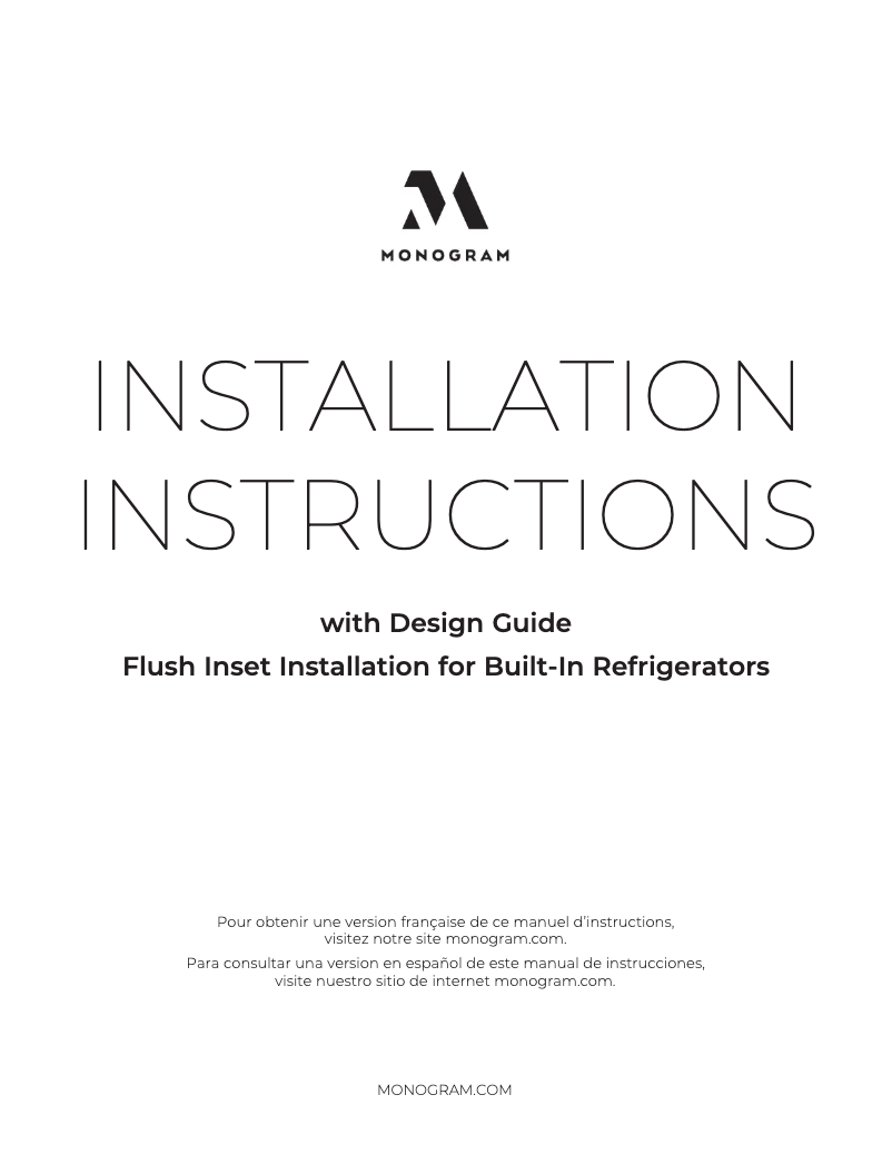 Page 1 de la notice Guide d'installation Monogram ZISB480DNII