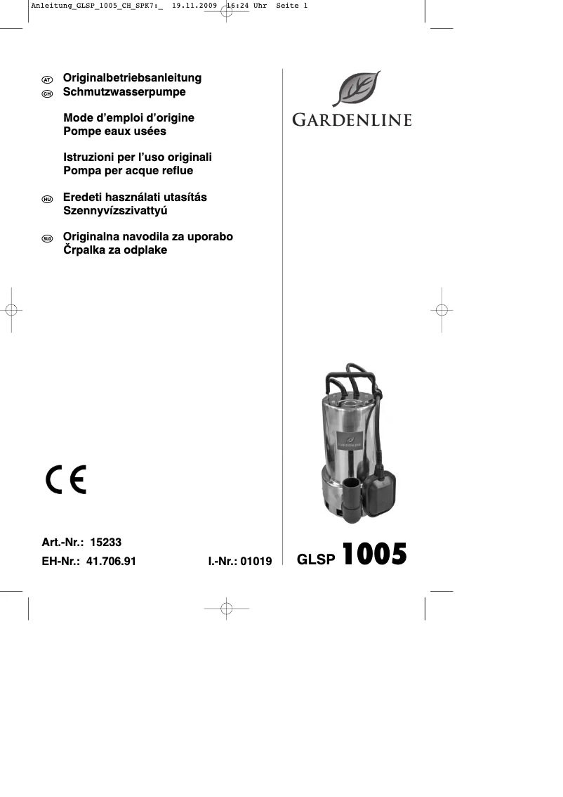 Page n°1 - Manuel utilisateur Gardenline GLSP 1005