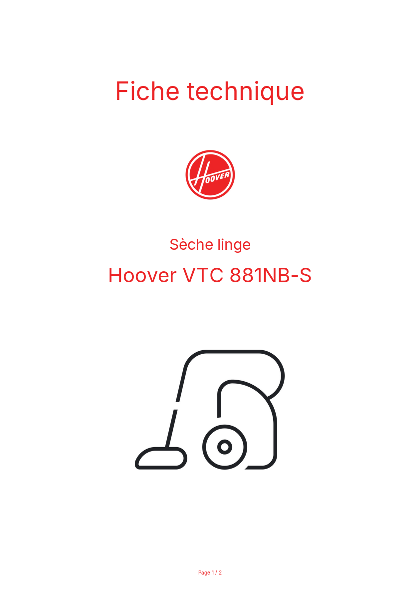 Page n°1 - Fiche technique Hoover VTC 881NB-S