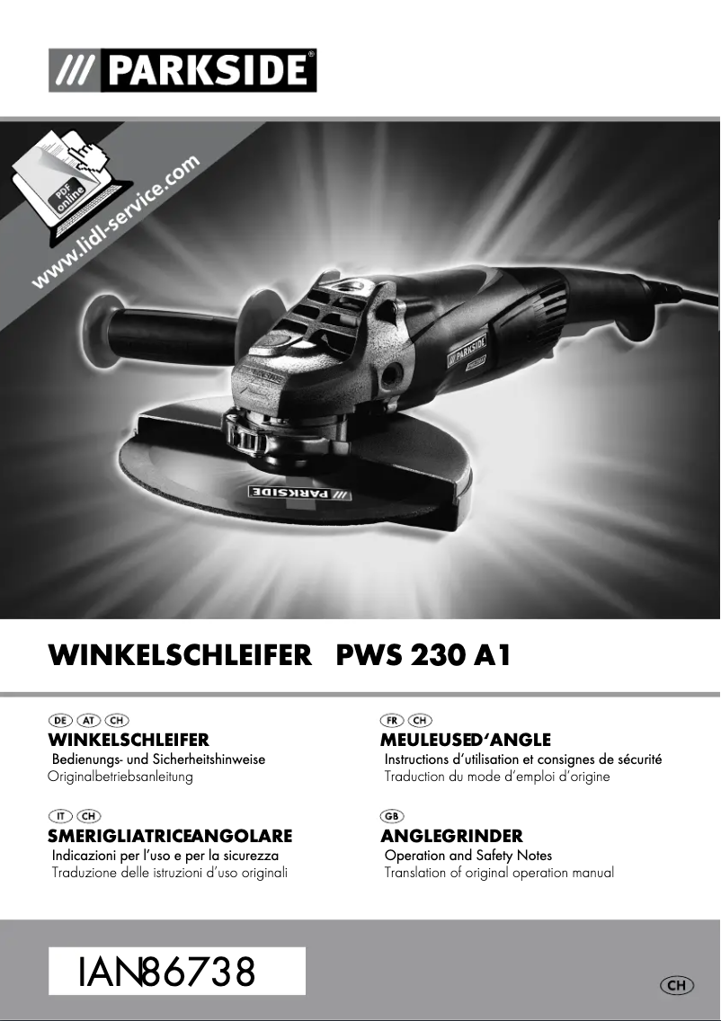 Page 1 de la notice Manuel utilisateur Parkside PWS 230 A1