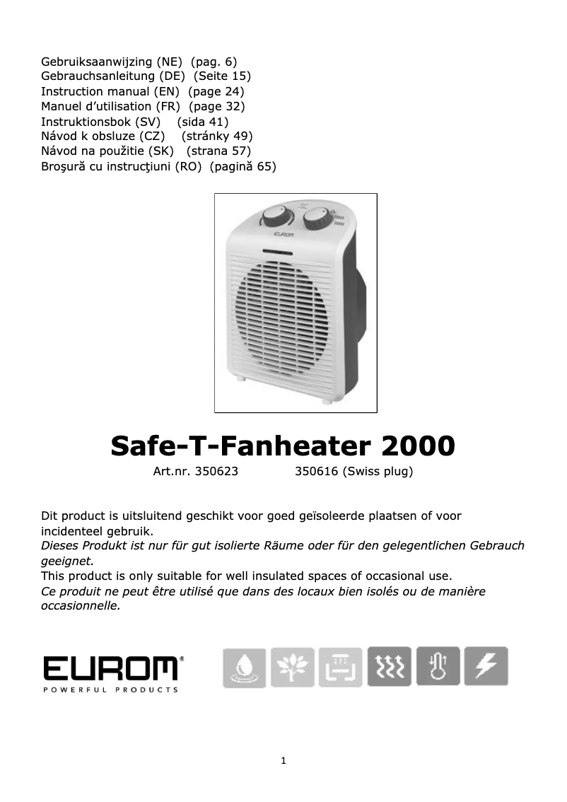 Page n°1 - Manuel utilisateur Eurom Safe-t-Fanheater 2000