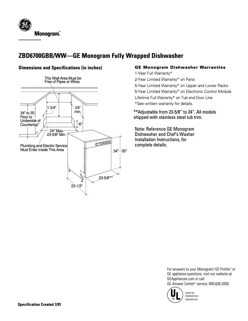 Page n°1 - Fiche technique GE ZBD6700GWW