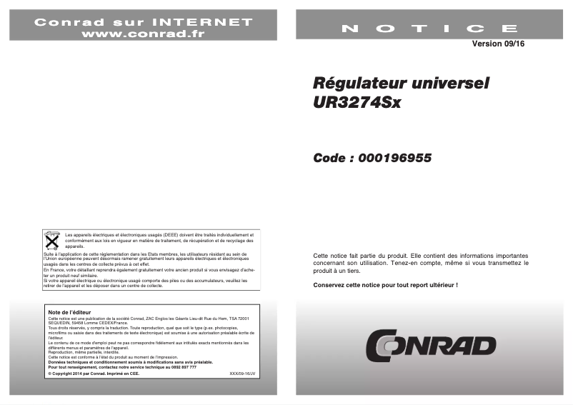 Page 1 de la notice Manuel utilisateur Wachendorff UR3274S3