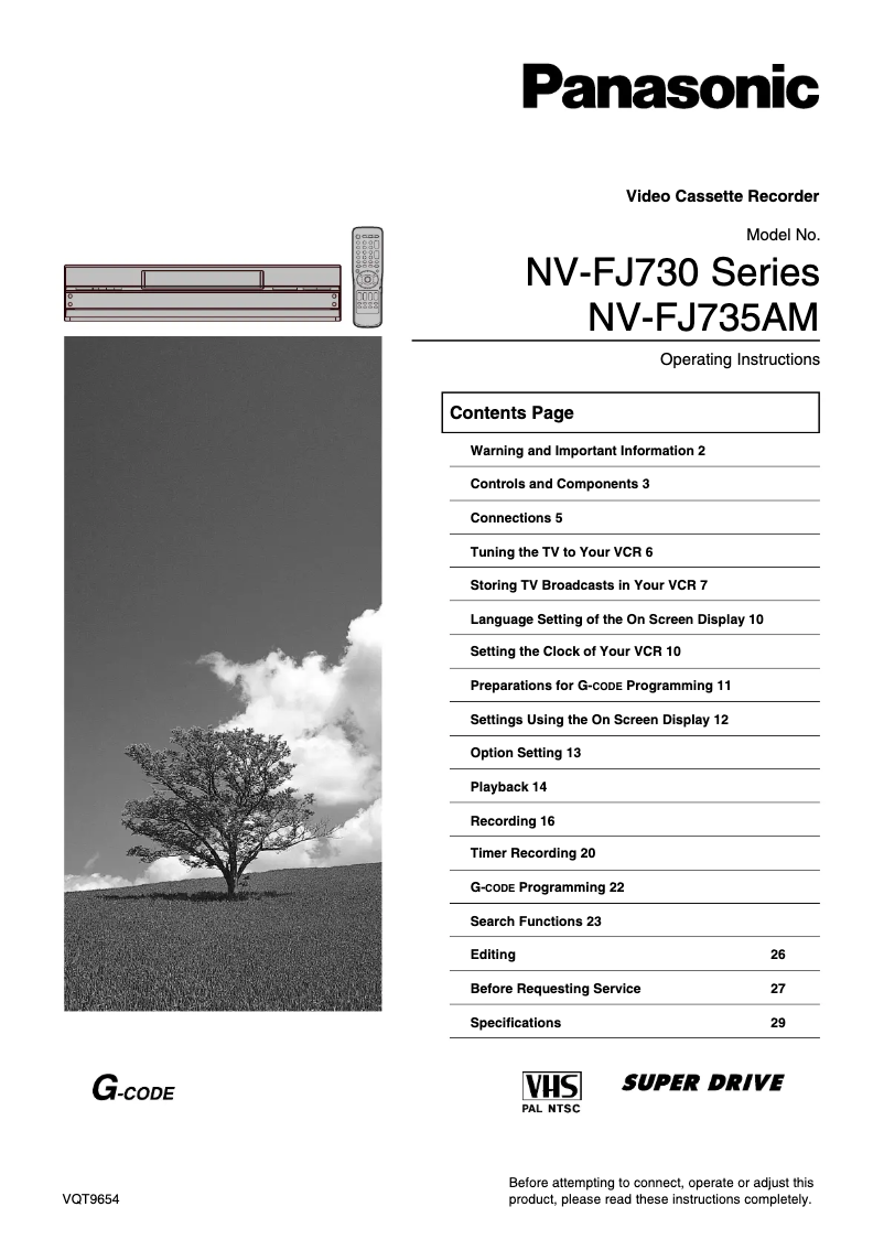 Page 1 de la notice Manuel utilisateur Panasonic NV-FJ730AM