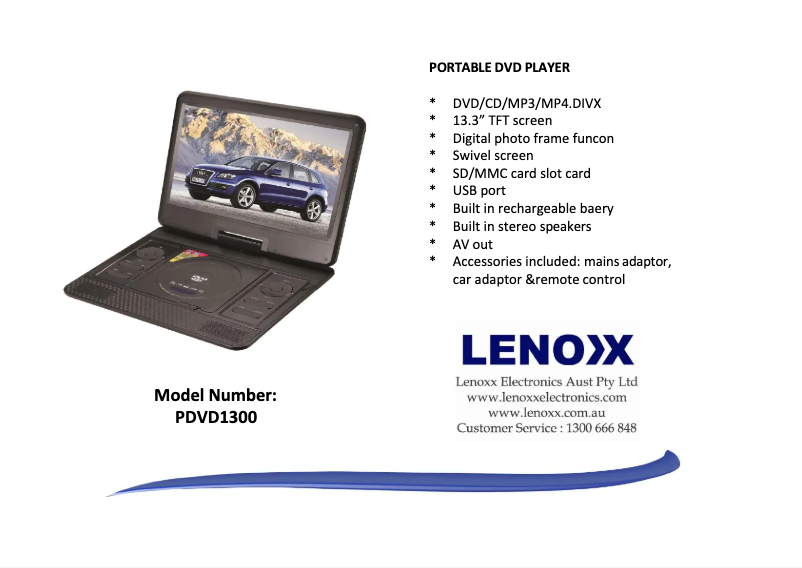 Page n°1 - Fiche technique Lenoxx PDVD1300