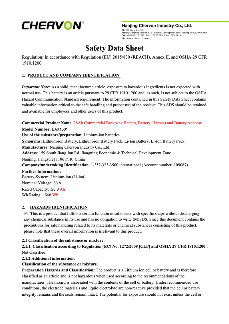 Page 1 of the manual Safety Instructions EGO BAX1501