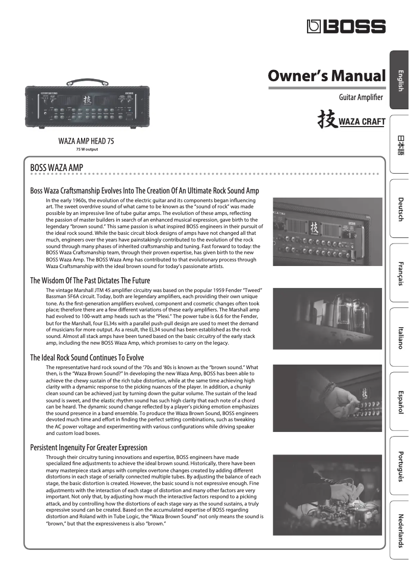 Page n°1 - Manuel utilisateur Boss WAZA Amp Head 75