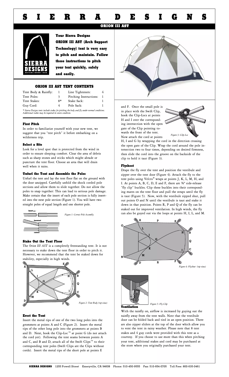 Page 1 of the manual User Manual Sierra Designs Orion III AST
