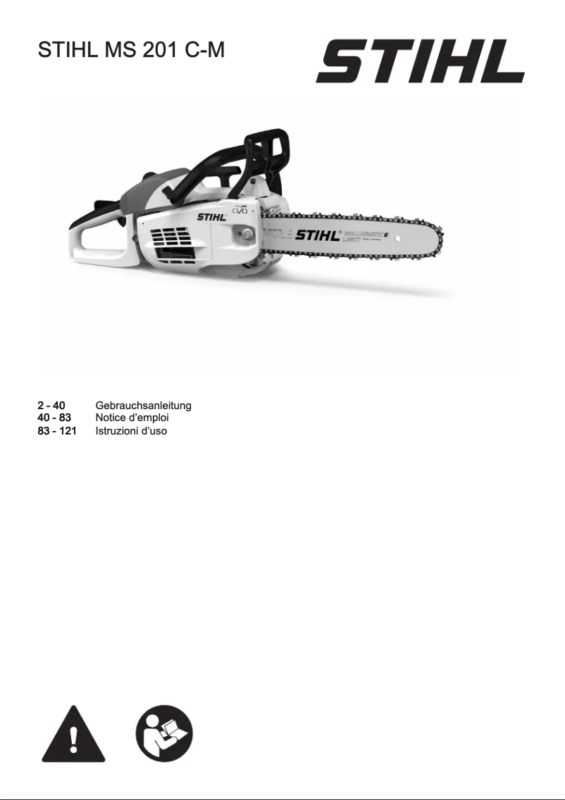 Page 1 de la notice Manuel utilisateur Stihl MS 201 C-M