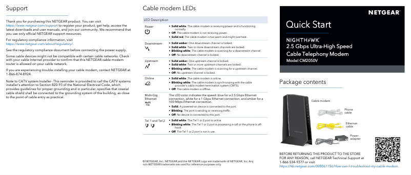 Page 1 de la notice Guide d'installation Netgear Nighthawk CM2050V