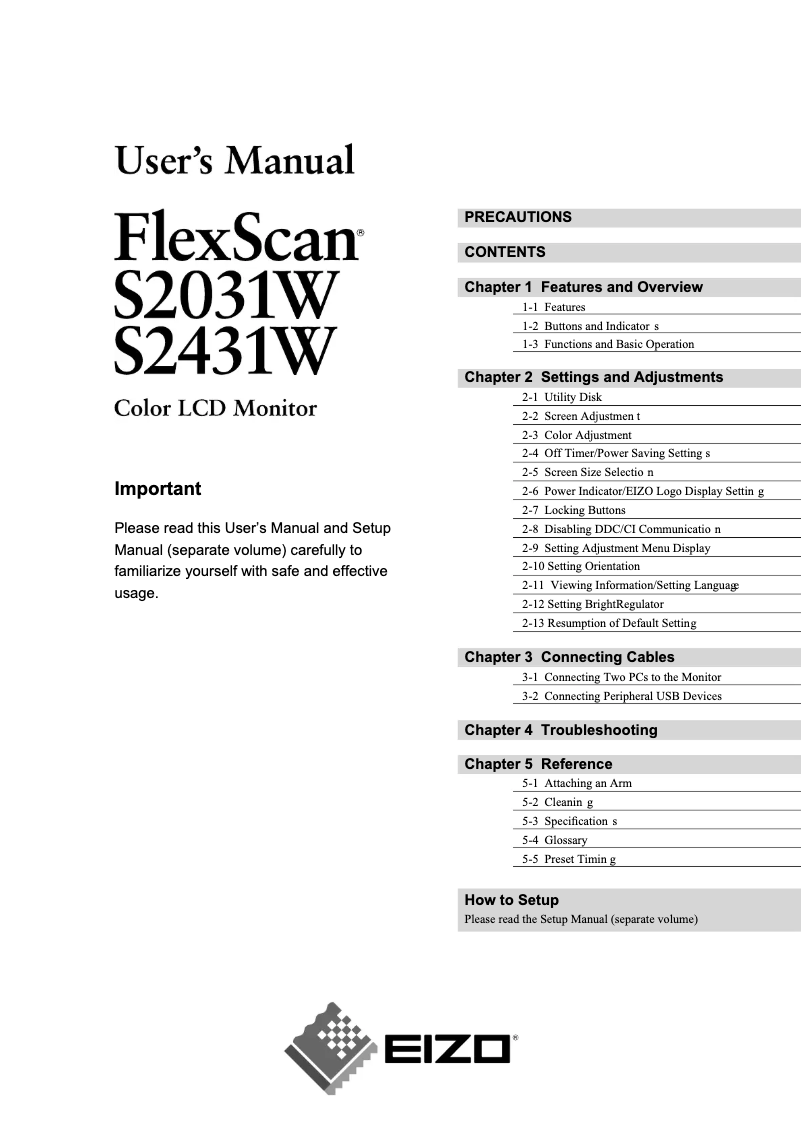 Page 1 de la notice Manuel utilisateur Eizo FlexScan S2431W