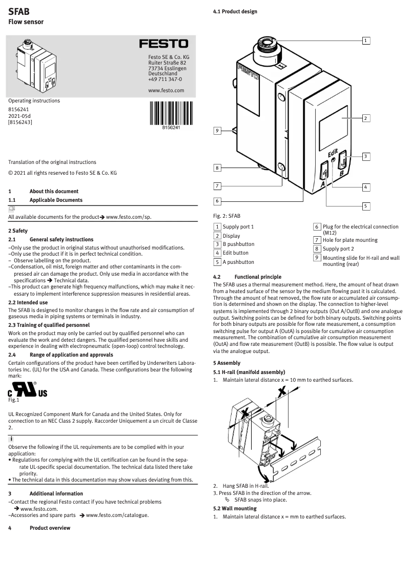 Page 1 de la notice Manuel utilisateur Festo SFAB-200U-WQ8-2SV-M12