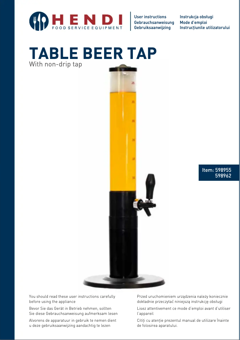 Page 1 de la notice Manuel utilisateur Hendi 598955