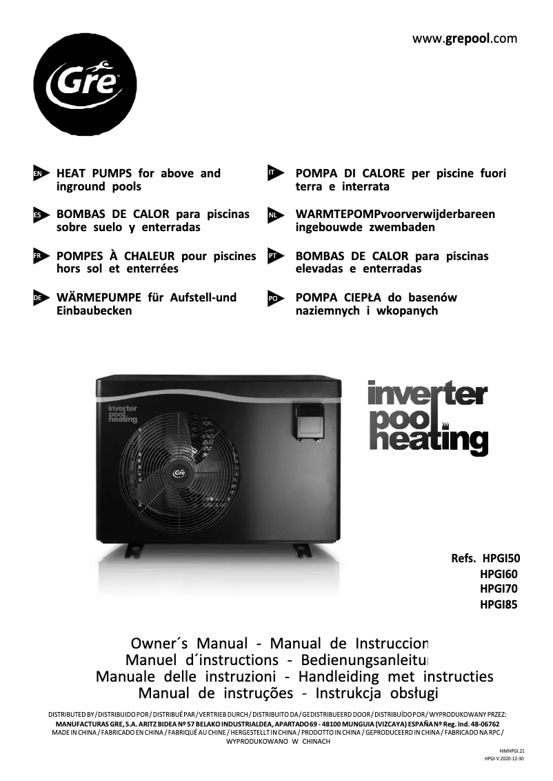 Page n°1 - Manuel utilisateur Gre HPGI50