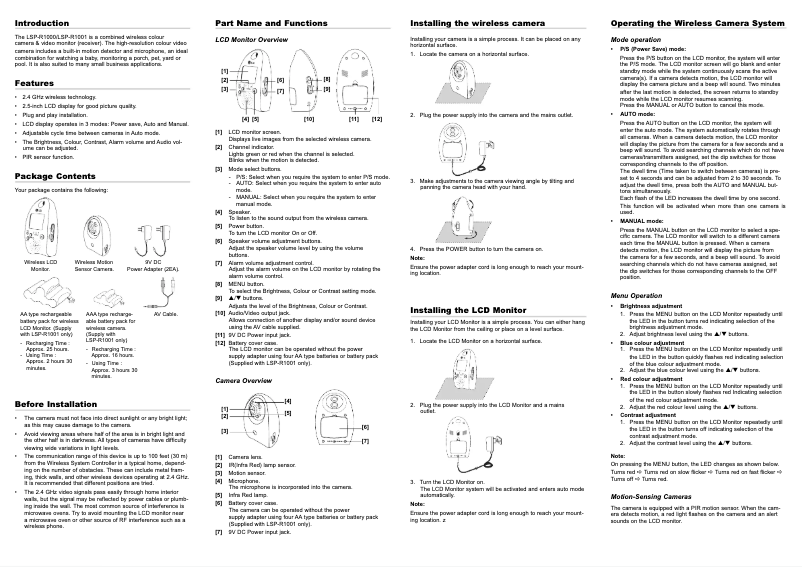 Image de la première page du manuel de l'appareil LSP-R1001P
