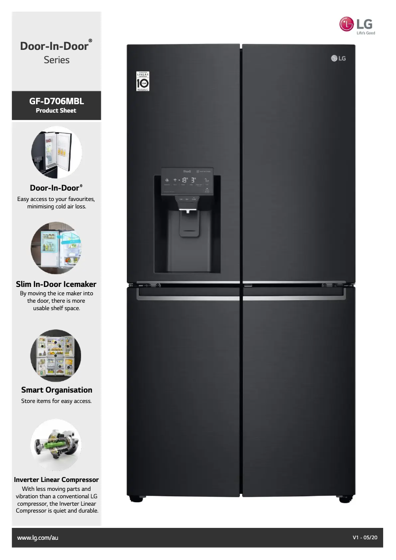 Page 1 de la notice Fiche technique LG GF-L706MBL