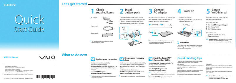Page n°1 - Guide d'installation Sony Vaio VPCS111FM
